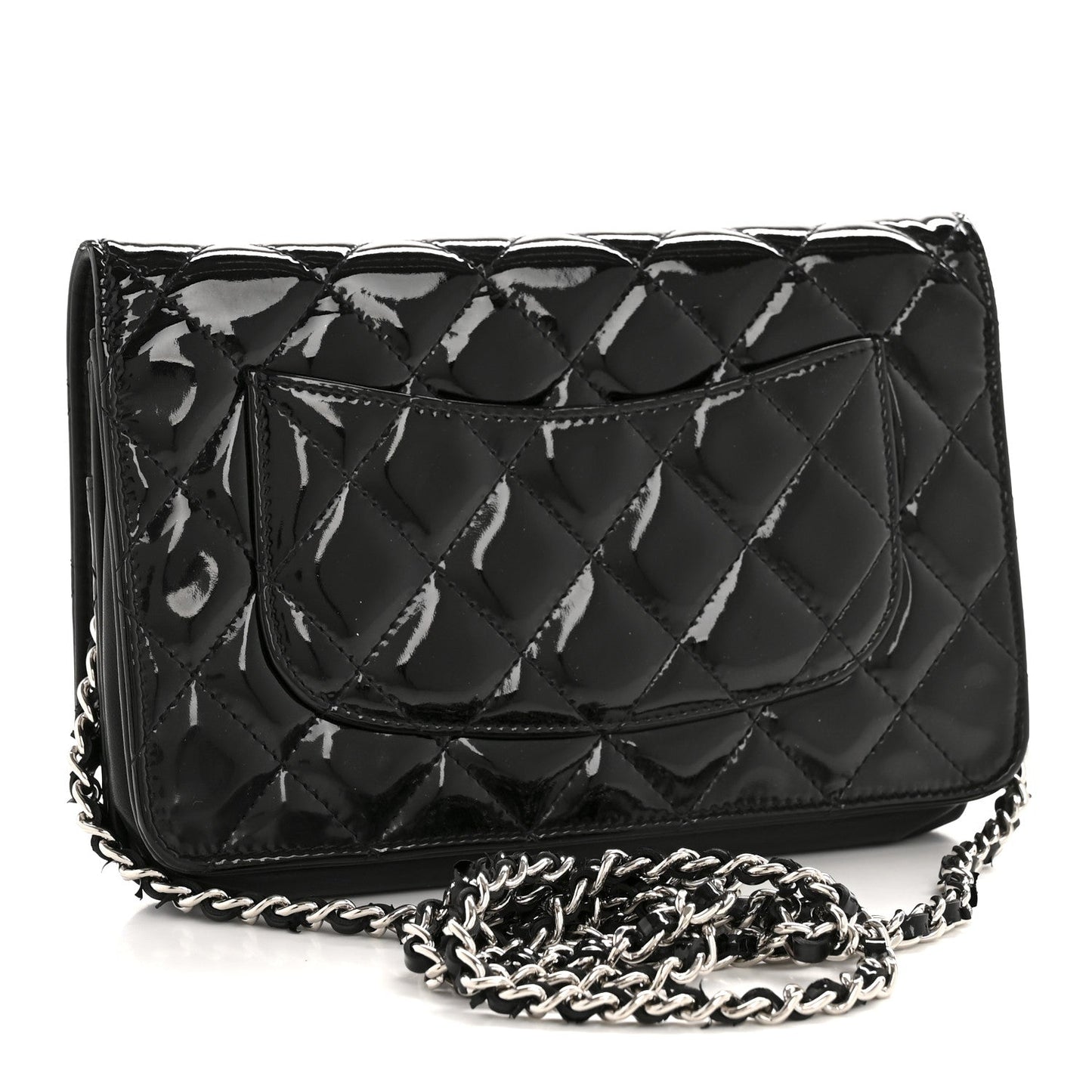 Patent Quilted Wallet On Chain WOC Black