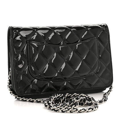 Patent Quilted Wallet On Chain WOC Black