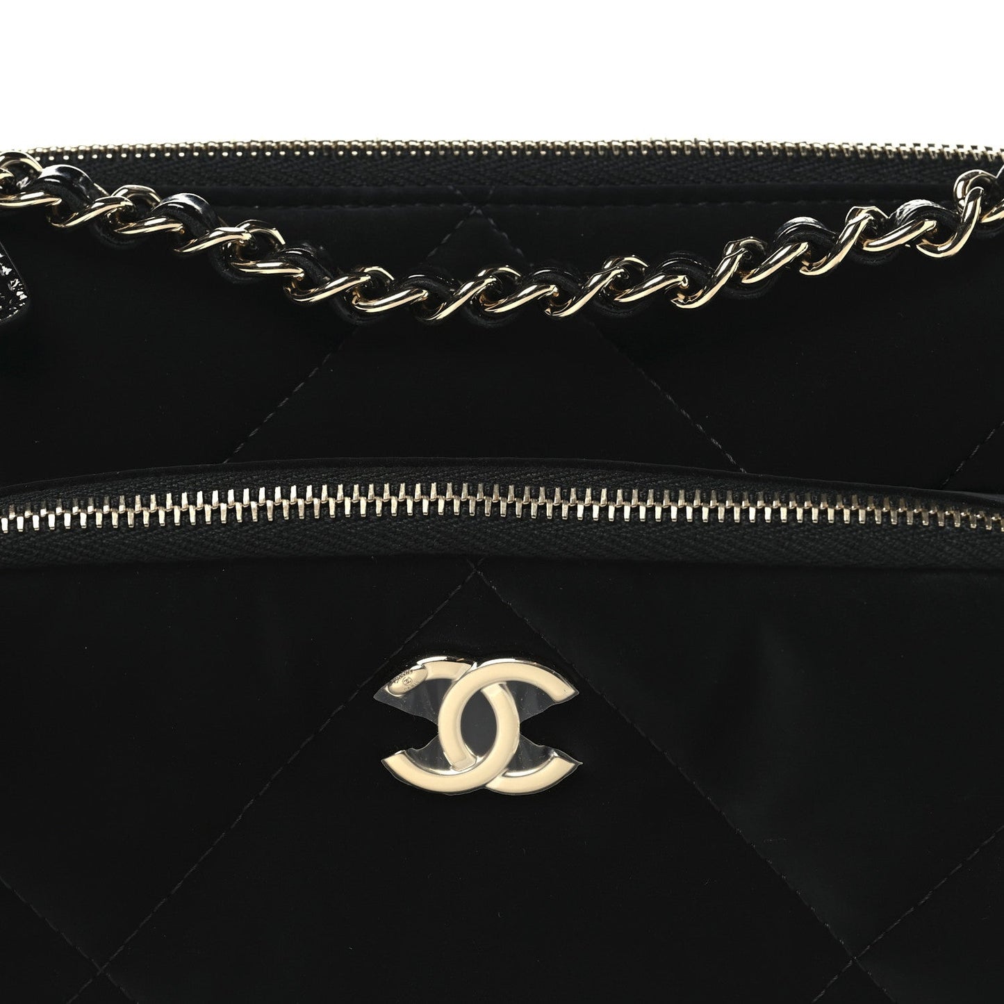 Velvet Effect Nylon Shiny Crumpled Calfskin Quilted Chanel 25 Clutch With Chain Black