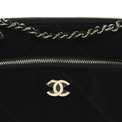Velvet Effect Nylon Shiny Crumpled Calfskin Quilted Chanel 25 Clutch With Chain Black