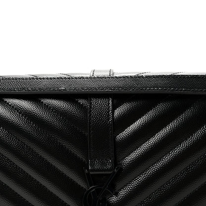 Grain De Poudre Textured Mixed Matelasse Large Triquilt Monogram Monochrome Satchel Black