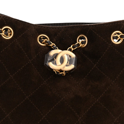 Suede Quilted Mini Chanel 25 Handbag Dark Brown