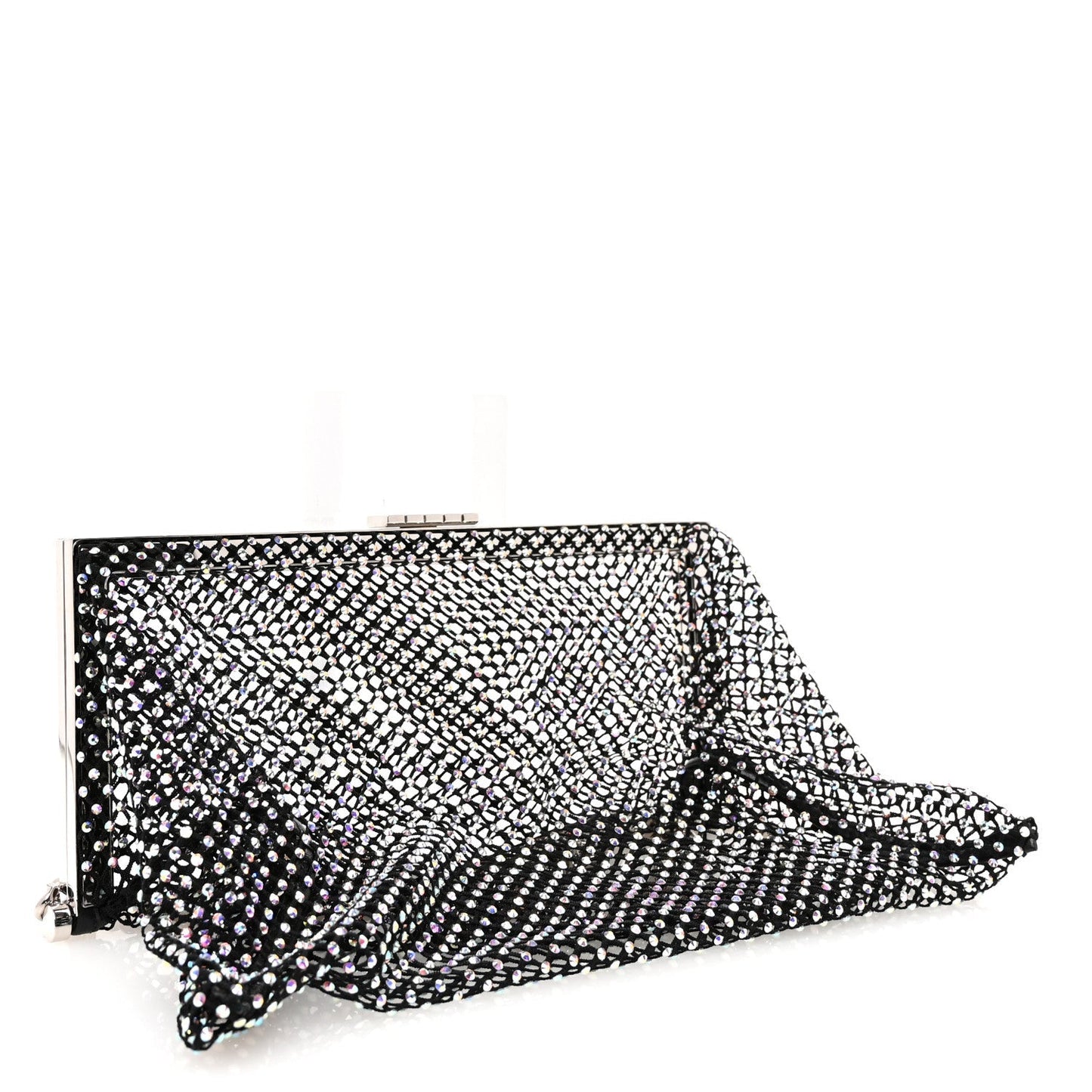 Mesh Crystal Medium Fanny Shoulder Bag Black