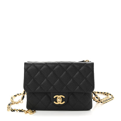 Shiny Caviar Pick Me Up Flap Belt Bag Black