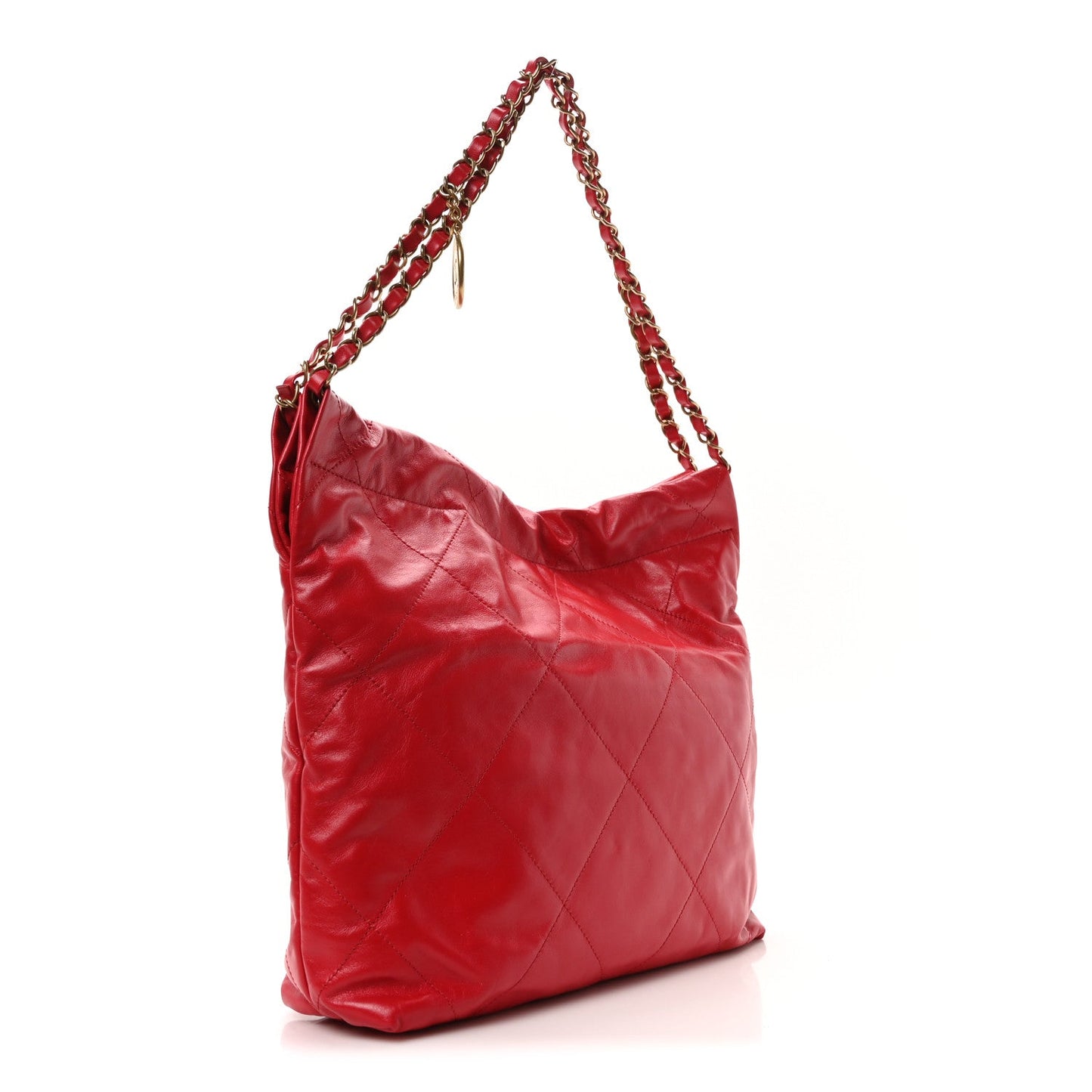 Shiny Calfskin Quilted Small Chanel 22 Red