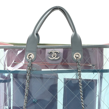 PVC Lambskin Stitched Medium Coco Splash Shopping Bag Blue Green Pink
