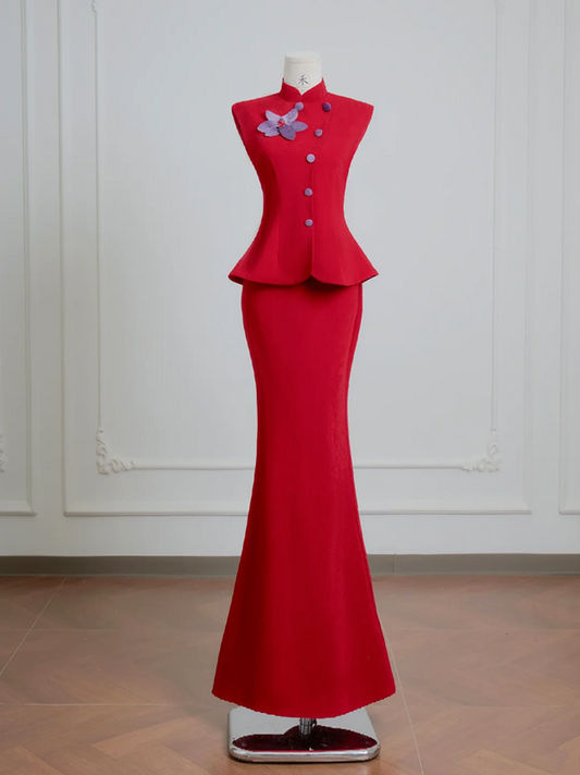 A red sleeveless, fitted top paired with a sexy pencil skirt; suitable for a ball gown or wedding dress R8218