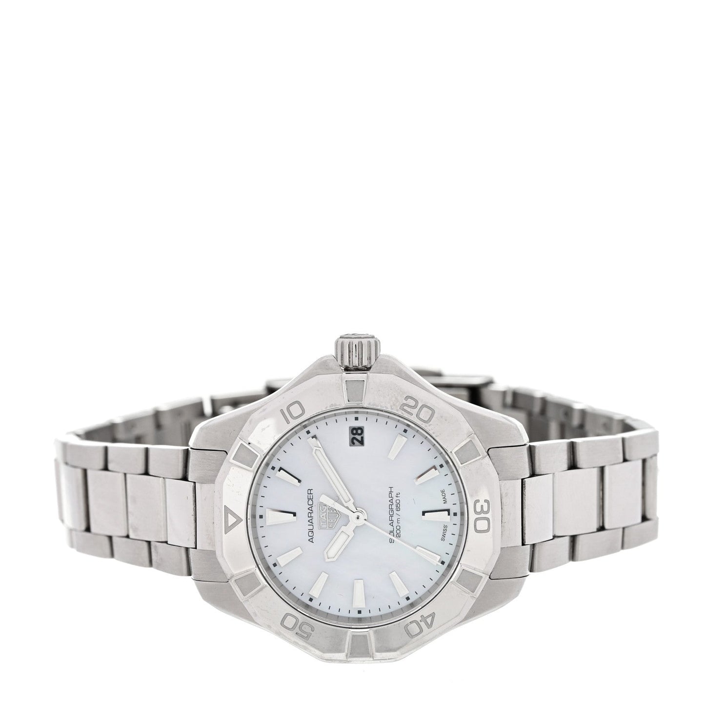 Stainless Steel Mother of Pearl 34mm Aquaracer Lady Professional 200 Solargraph Quartz Watch WBP1312
