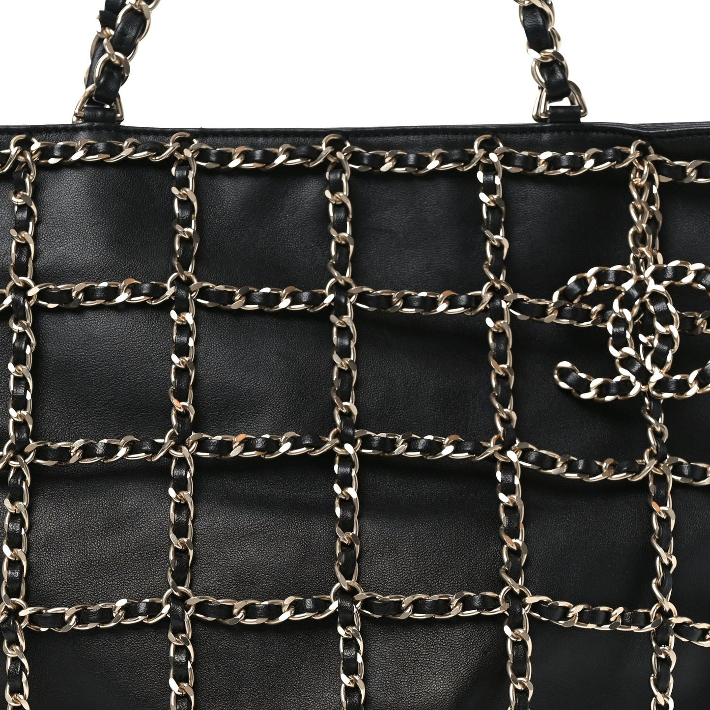 Lambskin Large Shopping Chain Tote Black