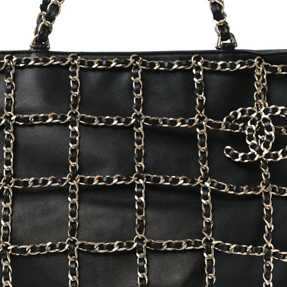 Lambskin Large Shopping Chain Tote Black