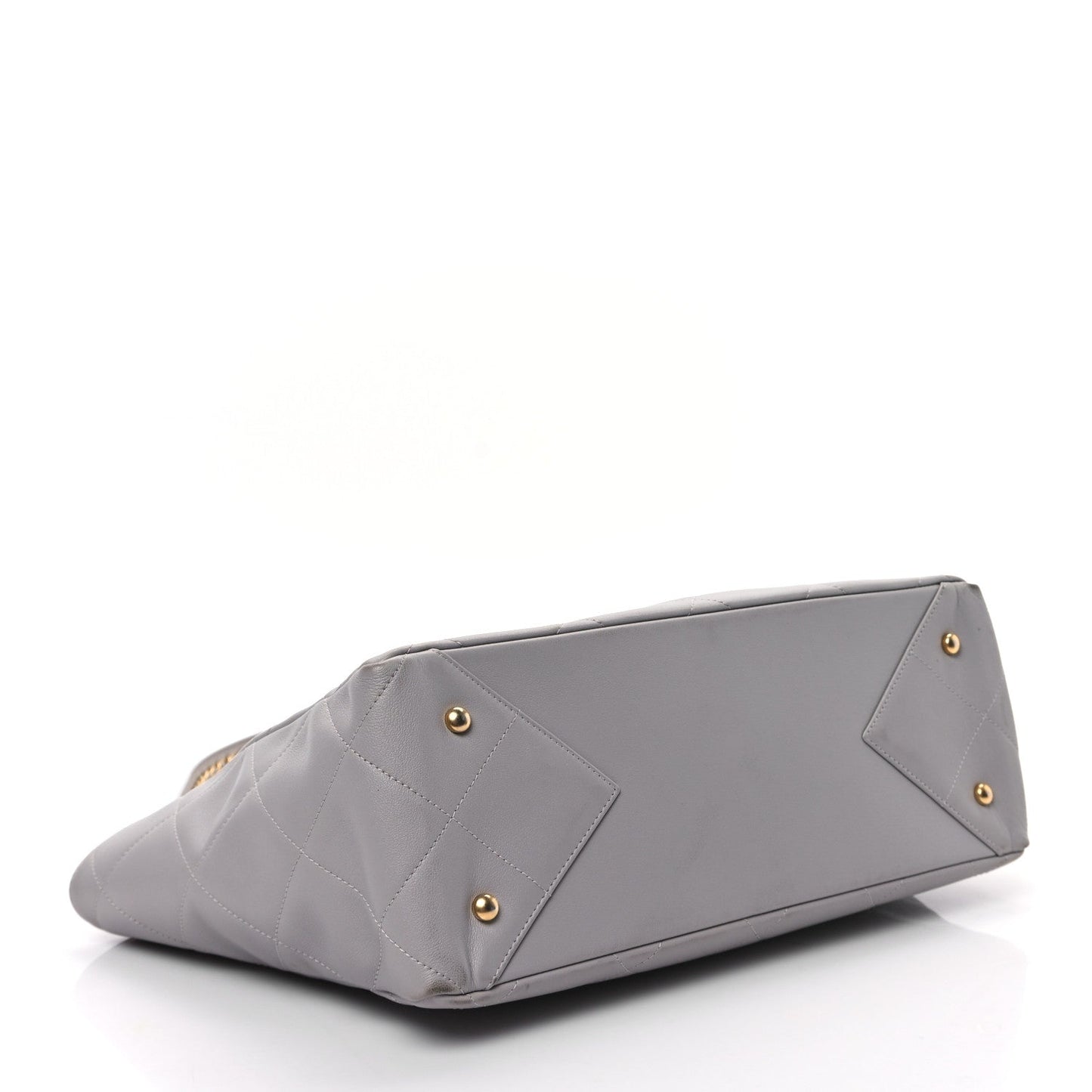 Calfskin Quilted Book Pocket Shopping Tote Grey