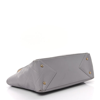 Calfskin Quilted Book Pocket Shopping Tote Grey