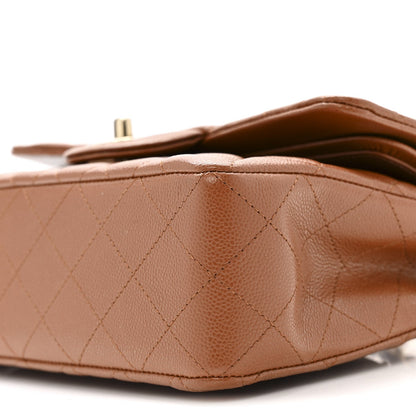 Caviar Quilted Small Double Flap Light Brown