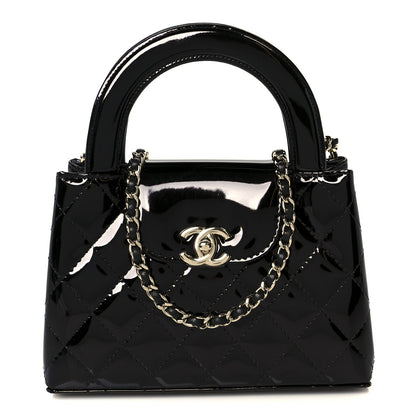 Mirror Calfskin Quilted Nano Kelly Shopper Black