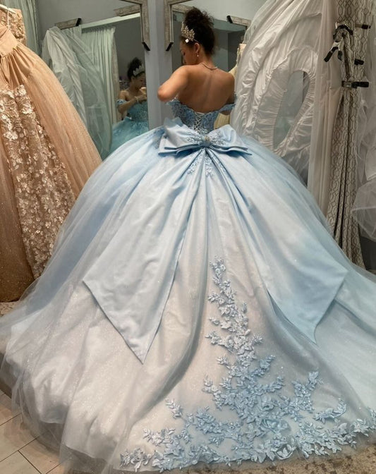 A Line Light Blue Off The Shoulder Quinceanera Dress Ball Gown