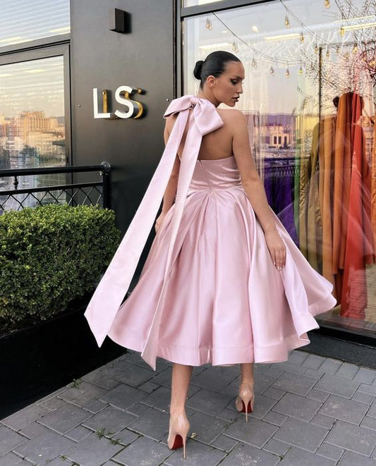 A Line Evening Gown Homecoming Dress Wedding Guest Satin Dress with Butterfly
