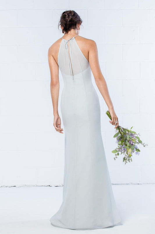 halter neckline off shoulder sleeveless backless and floor length evening dress