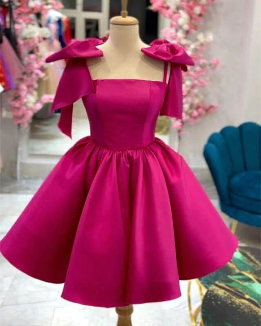 A Line Homecoming Dresses 2024 Bow Strap Satin Prom Cocktail Party Gown