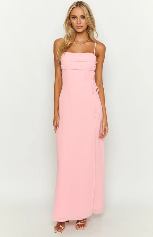 - Square neckline sleeveless thin shoulder strap back zipper Maxi length prom dress