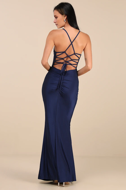mermaid square neckline off shoulder sleeveless thin shoulder strap off back and floor length evening dress