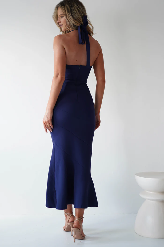 Hanging neck neckline off shoulder lotus leaf edge design Prom dress - Dress