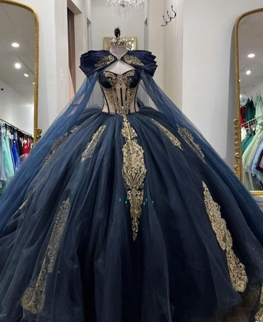 A Line Appliques Tulle Quinceanera Dresses With Cape Ball Gown Sweet Sixteen Prom Party Dresses       S7166