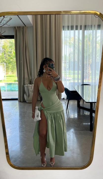 Green Halter Evening Party Gowns Casual Dress