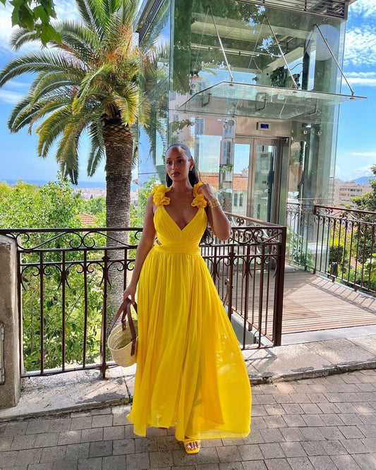 A Line Yellow Evening Dresses Formal Party Dress Prom Gown