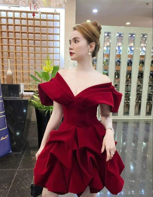 A Line Off The Shoulder Homecoming Dresses Burgundy Prom Cocktail Party Gown