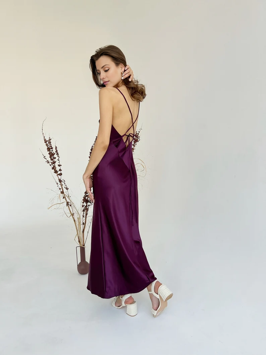- V-neck off shoulder thin shoulder strap backless and floor length Prom dress