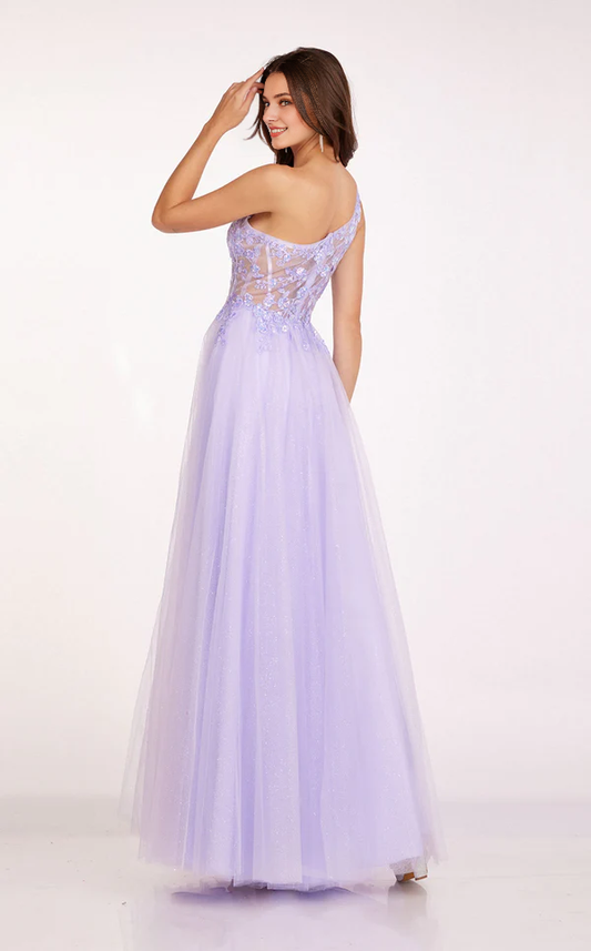 A-line asymmetrical neckline sleeveless side slit Prom dress