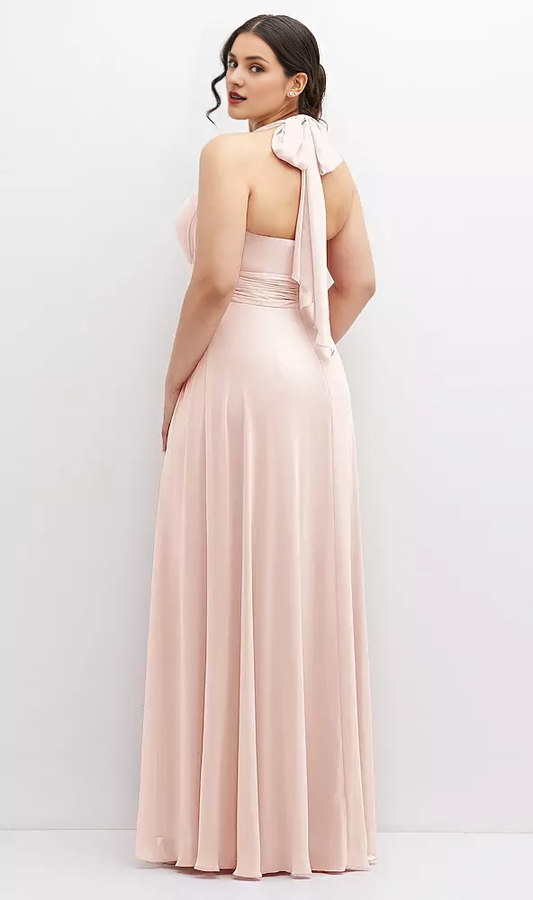 Hanging neck multi-directional chiffon long Prom dress