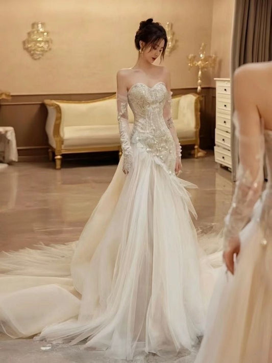 A Line Strapless Long Wedding Dresses Long Bridal Gown      S7150