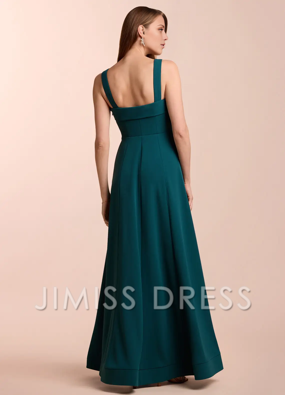 A-line straight neckline backless and floor length Prom dress