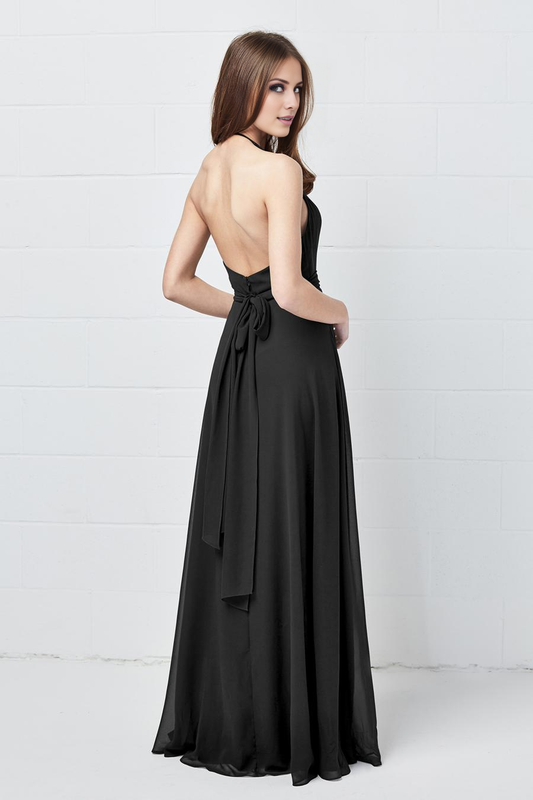 halter neckline off shoulder sleeveless backless and floor length evening dress