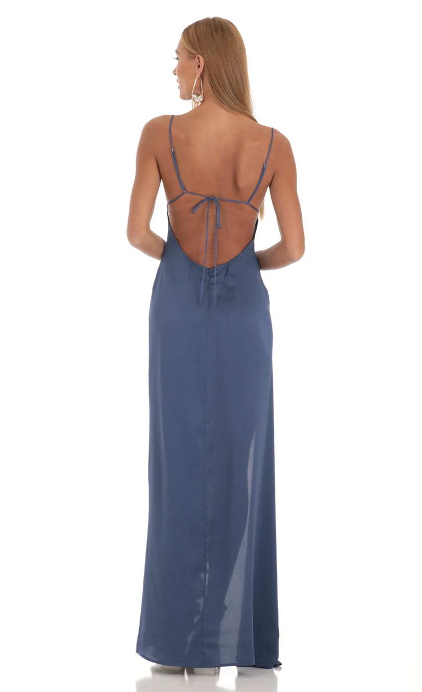 V collar off shoulder sleeveless thin shoulder strap backless side slit and floor length Prom dress