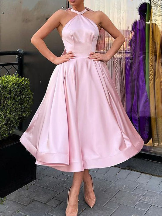 A Line Evening Gown Homecoming Dress Wedding Guest Satin Dress with Butterfly
