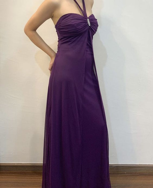 Halter Evening Gown Formal Dress Purple Floor Length Sleeveless Dress