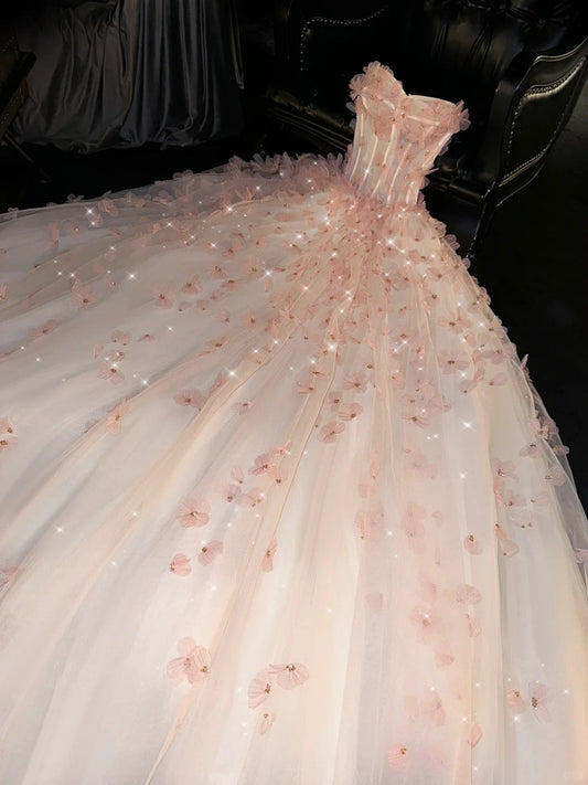 A Line Tulle Strapless Long Stunning Vintage Evening Gown Prom Dress       S7263