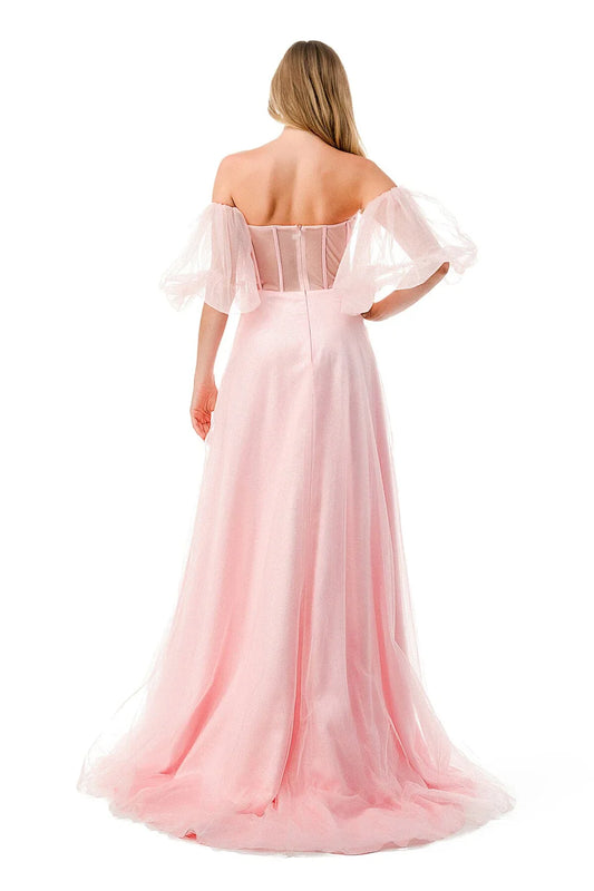 A-line bubble sleeve transparent tight corset dress