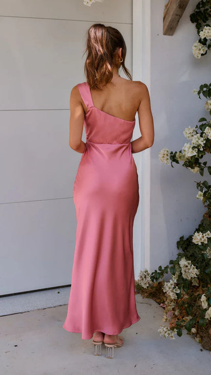 single shoulder sleeveless backless and floor length Prom dress