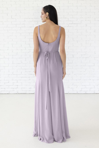 square neckline sleeveless backless and floor length evening dress
