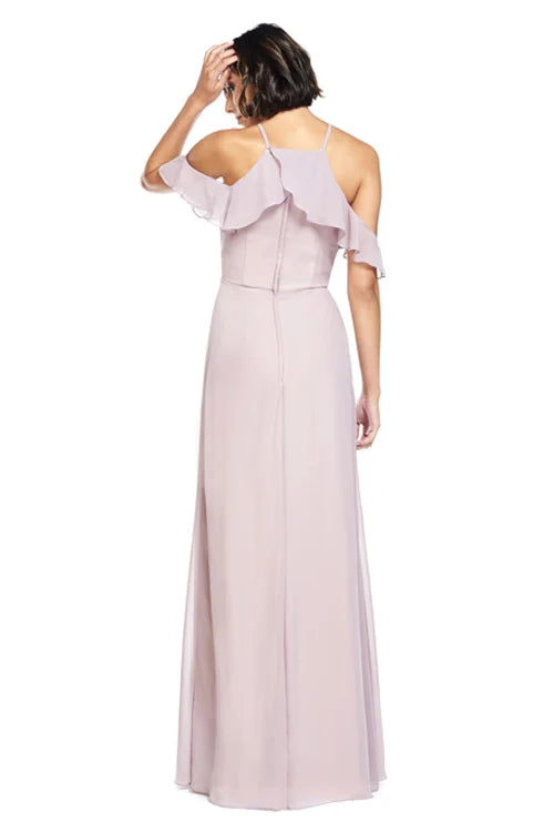 halter neckline sleeveless thin shoulder strap backless and floor length Prom dress