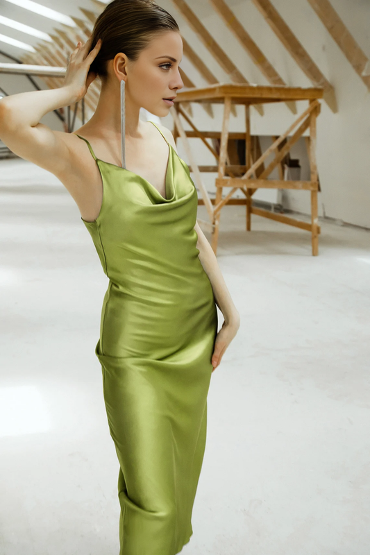 - Thin Shoulder Strap Neck Collar Satin Sleeveless Off Shoulder Long Prom Dress