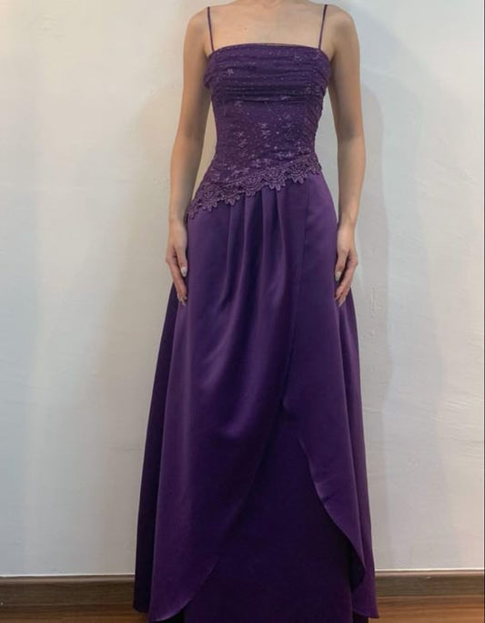A Line Evening Gown Formal Dress Purple Floor Length Sleeveless Dress