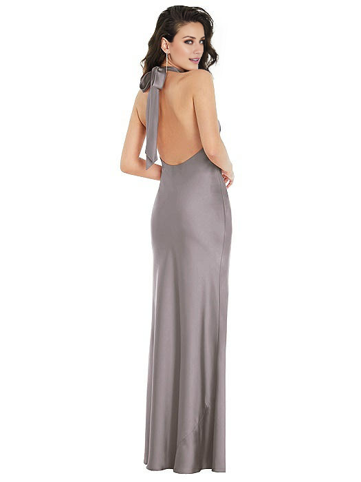 halter neckline off shoulder sleeveless backless and floor length Prom dress