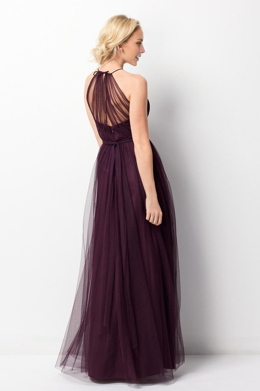 halter neckline off shoulder sleeveless backless sheer and floor length evening dress