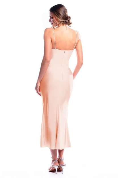scarf collar off shoulder sleeveless thin shoulder straps backless and floor length Prom dress