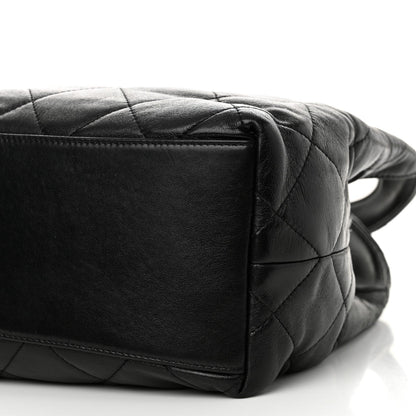 Shiny Lambskin Quilted CC Belt Shopping Bag Black