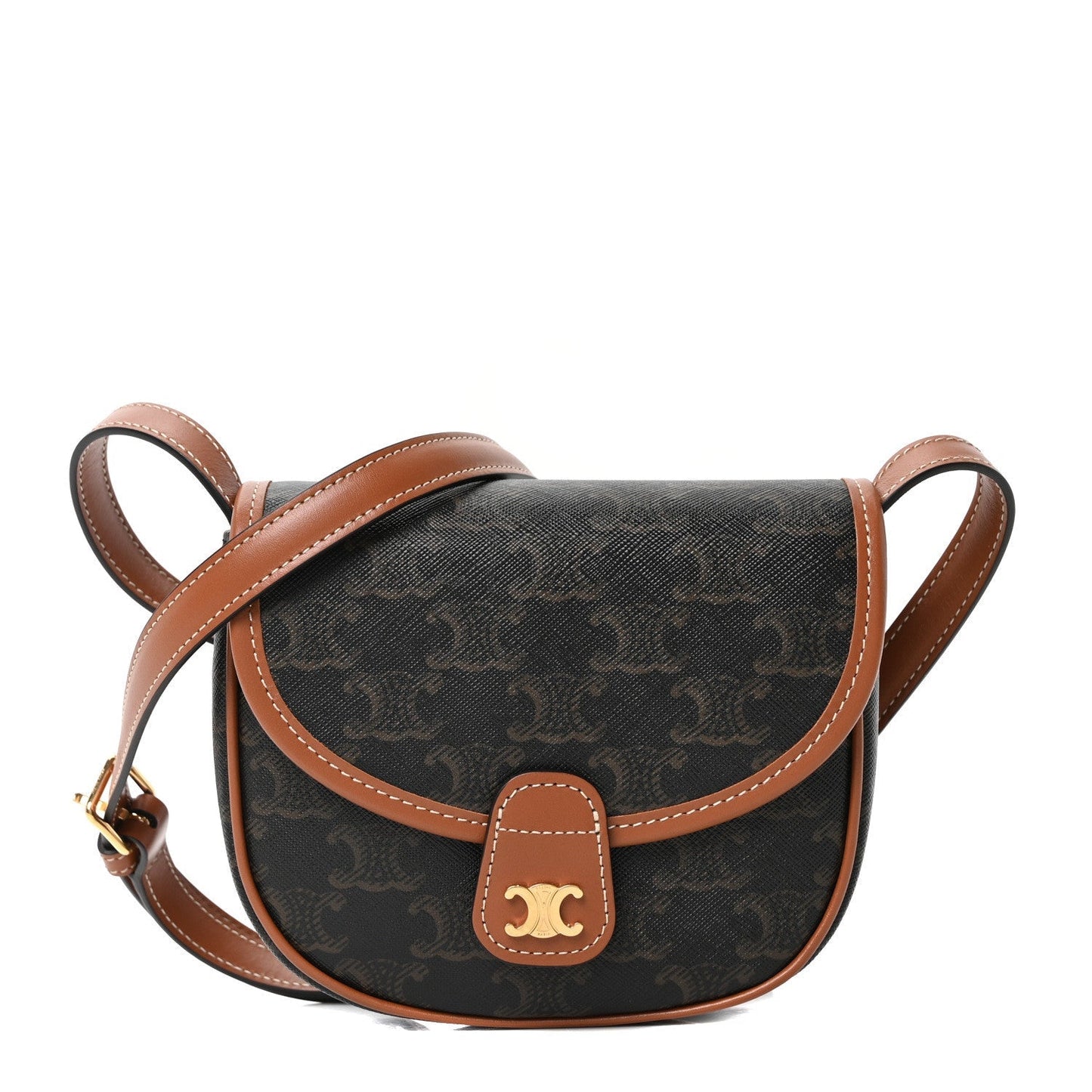 Canvas Calfskin Triomphe Mini Besace Tan